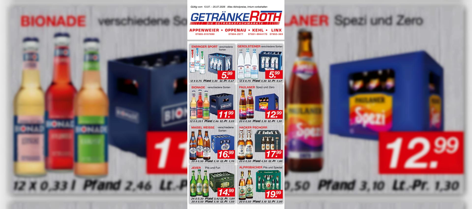 Sommeraktion bei Getr&auml;nke Roth: Bier, Wein und Spirituosen jetzt g&uuml;nstiger